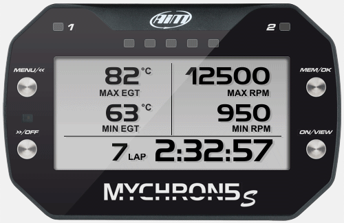 The crystal display on MyChron5s serves all the needed information while driving. Pages can be customized to own layouts.